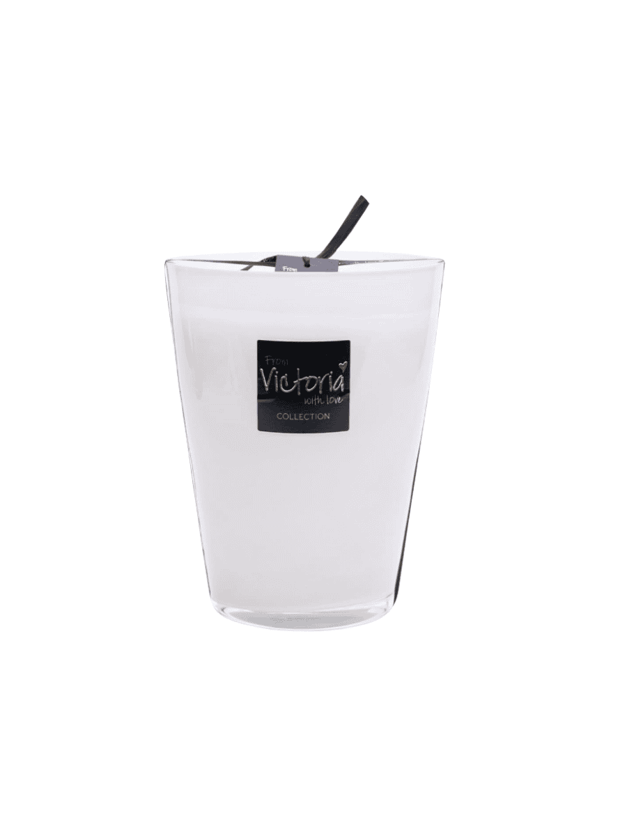 Glossy Wit Geurkaars – Victoria With Love 26cm extra groot