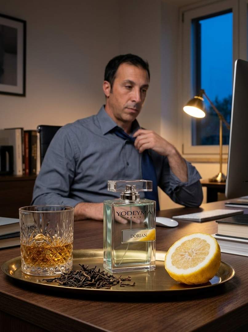 Joris twijfelt thuis aan bureau voor gebruik van Dorian Eau de Parfum